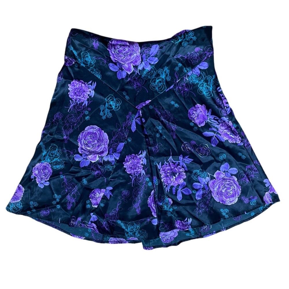 Vintage 90s Y2k Floral Asymmetrical Satin Skirt Whimsigoth Mid Length